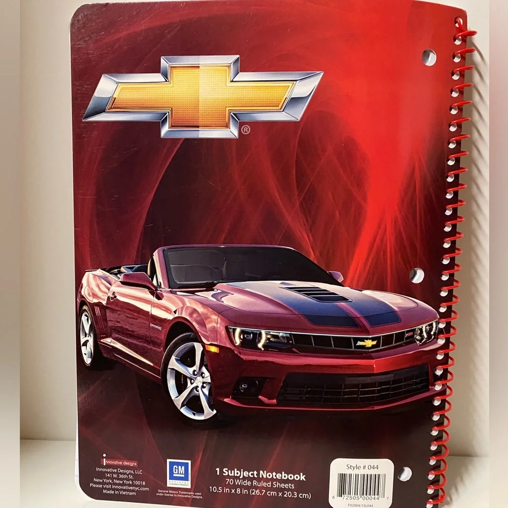 Camaro Notebook Bundle of 4 Red & Blue Spiral General Motors School Supplies GM